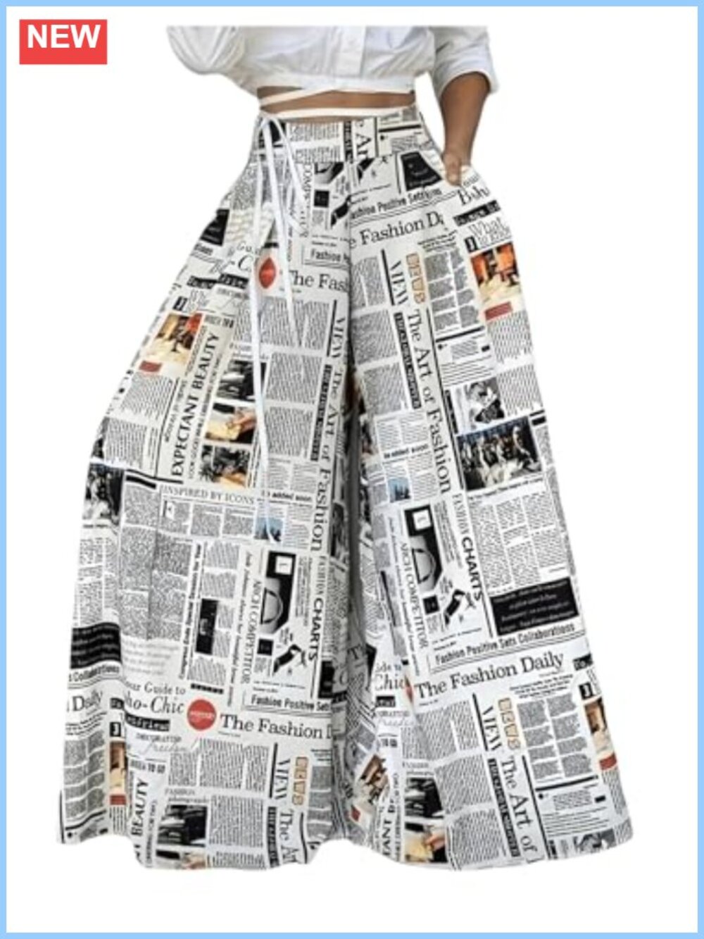 Wide Leg Paperbag Waist Pants, High Rise Flowy Letter Print Palazzo Trousers,